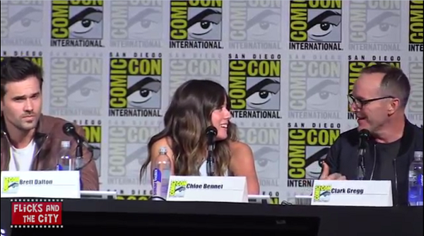 TheCGReporter's tweet photo. Watch Friday's @AgentsofSHIELD panel from #SDCC2015: https://t.co/3lmPl78pAb @clarkgregg @ChloeBennet4 @IMBrettDalton http://t.co/oerDsGBG9P