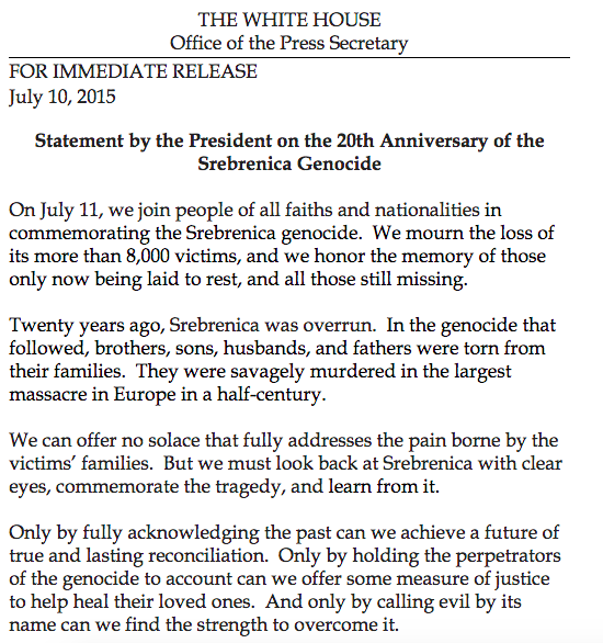 .<a href="/POTUS/">President Donald J. Trump</a> on #Srebrenica: "Only by calling evil by its name can we find the strength to overcome it"