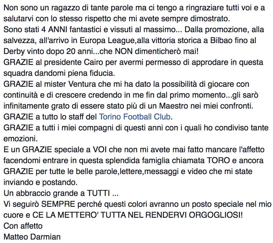 MatteoPedrosi's tweet image. #Torino. La lettera d'addio di #Darmian  😢