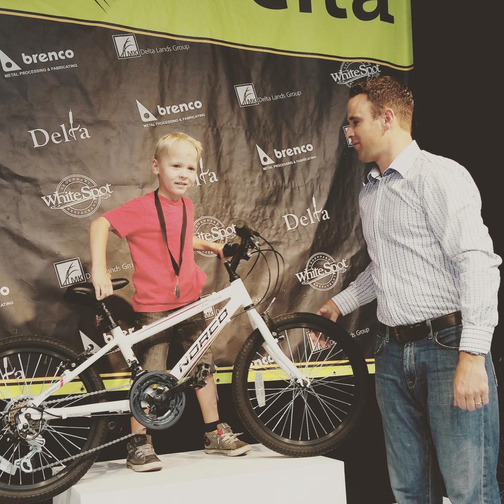 _klassen's tweet photo. One proud kid and his new ride thanks @tourdedelta #TdD2015 http://t.co/mJecCPJi8P