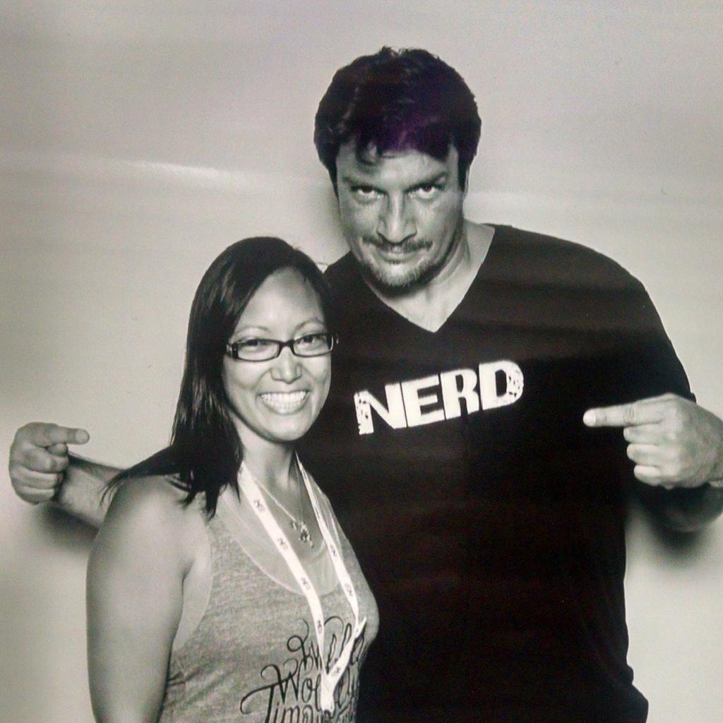 Shibbie's tweet photo. What am I doing today? Oh just hanging out with @NathanFillion. #NerdHQ http://t.co/EhxuTRtDyF