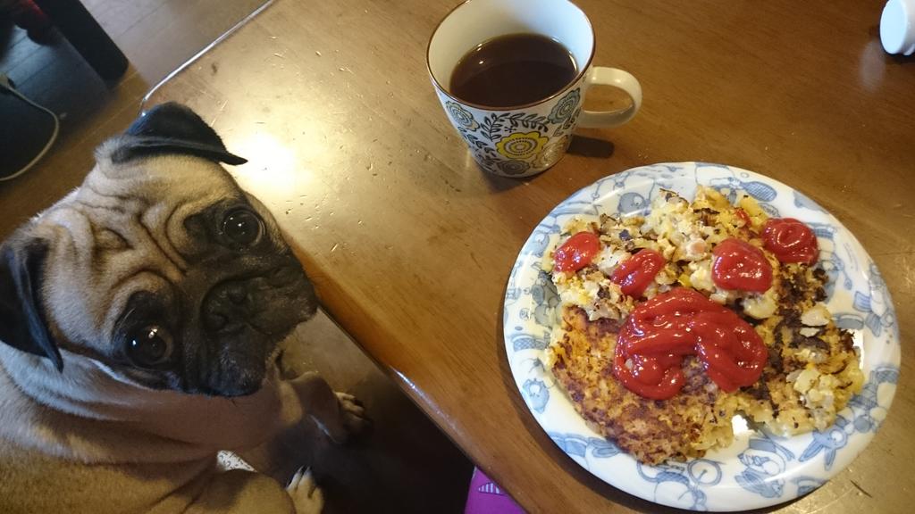 ぴーたん じゃがいもオムレツにケチャップのパグ パグ Pug Http T Co 5jklcuxnzs