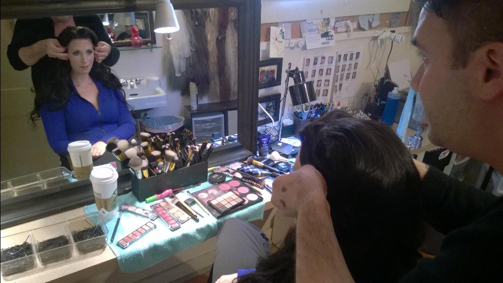 ccityopera's tweet photo. LA TRAVIATA's Ellie Dehn preps for tonight's opening performance with wig designer Dave Bova! Toi Toi Toi! #CCO2015 http://t.co/mUl1fDi32Z