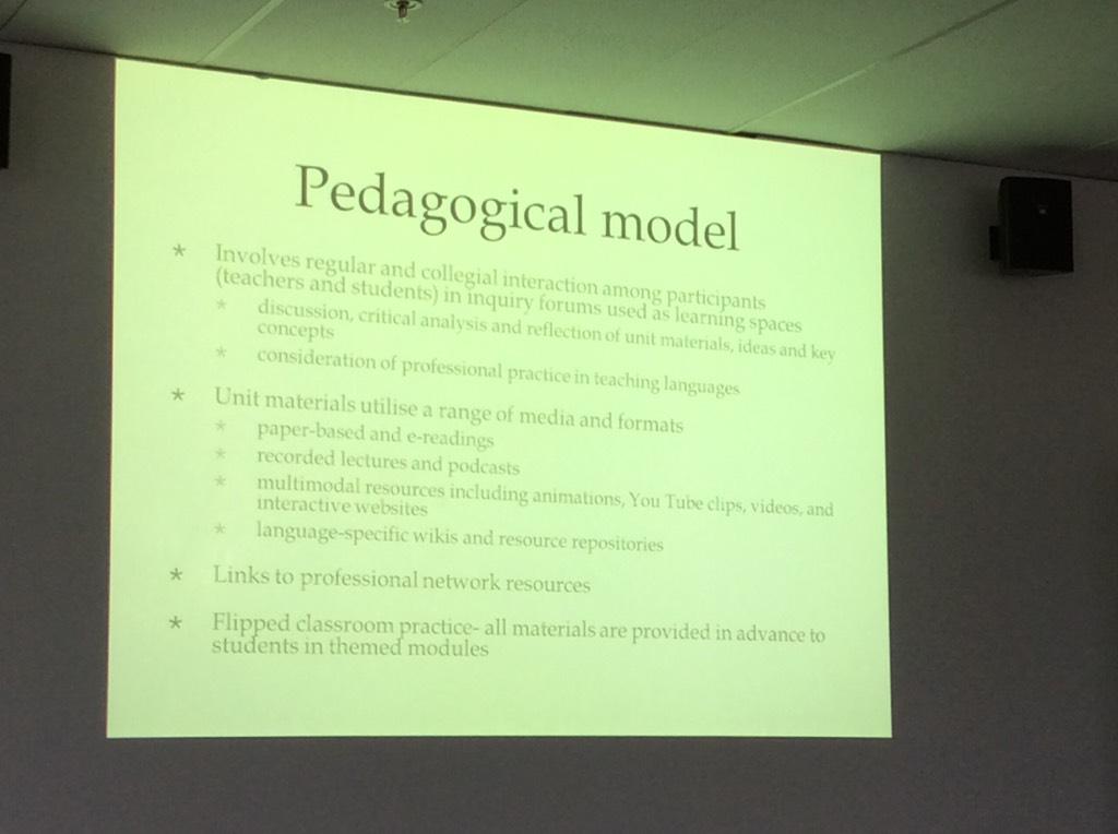 joedale's tweet photo. Pedagogical model used at UNE for supporting an online community of language learners #AFMLTA2015 http://t.co/DNcNC09aKH