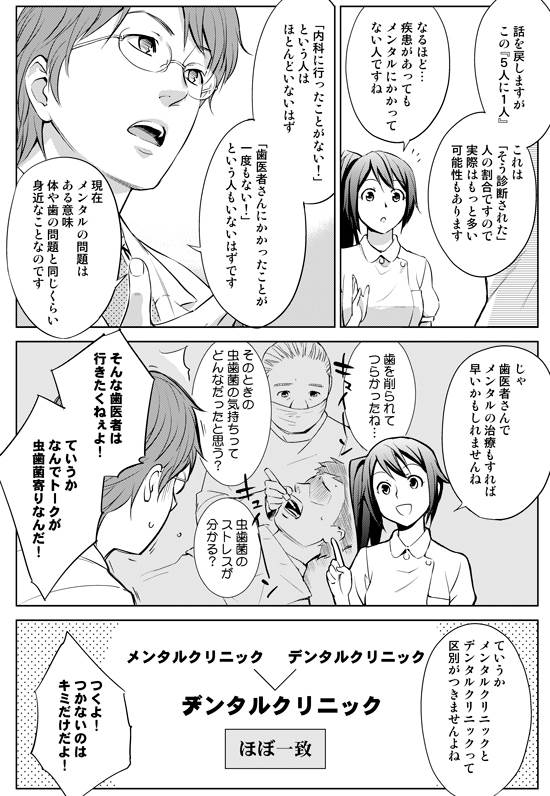 現在、５人に１人がメンタルにかかった経験があるとされています。心の問題は、体や歯と同じくらい身近な問題です。  