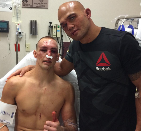 Picture: <a href="/Ruthless_RL/">robbie lawler</a> , <a href="/rory_macdonald/">Rory Macdonald</a> Embrace at Hospital After <a href="/ufc/">UFC</a> 189 Battle po.st/zaYSBP #UFC189