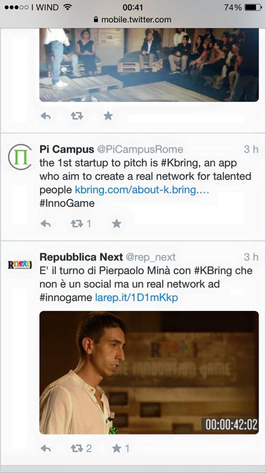 KBrinGofficial's tweet photo. #Grazie #InnovationGame #RepubblicaTv #TheInnovationGame #RepubblicaNext #KBrinG #comeon http://t.co/J8gI4PCRfQ