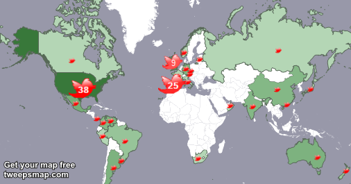 pysamples's tweet image. My followers live in 29 countries: USA(35%), Spain(24%)... tweepsmap.com/!pysamples Get your free map!