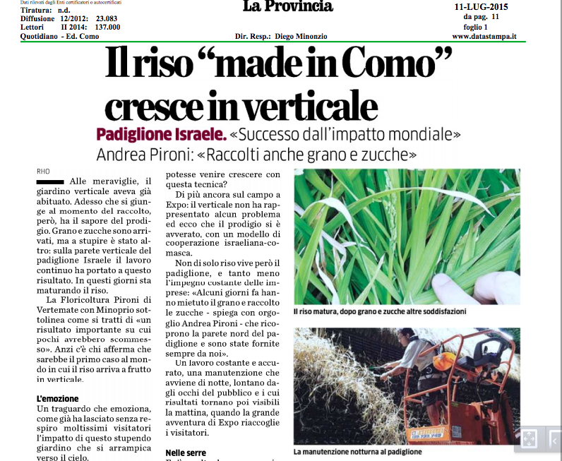 israelexpo2015's tweet photo. Su @laprovinciadico il campo verticale del #Padiglione #Israele #Expo2015 @Expo2015Milano #FieldsOfTomorrow http://t.co/PLiZn82Xuf