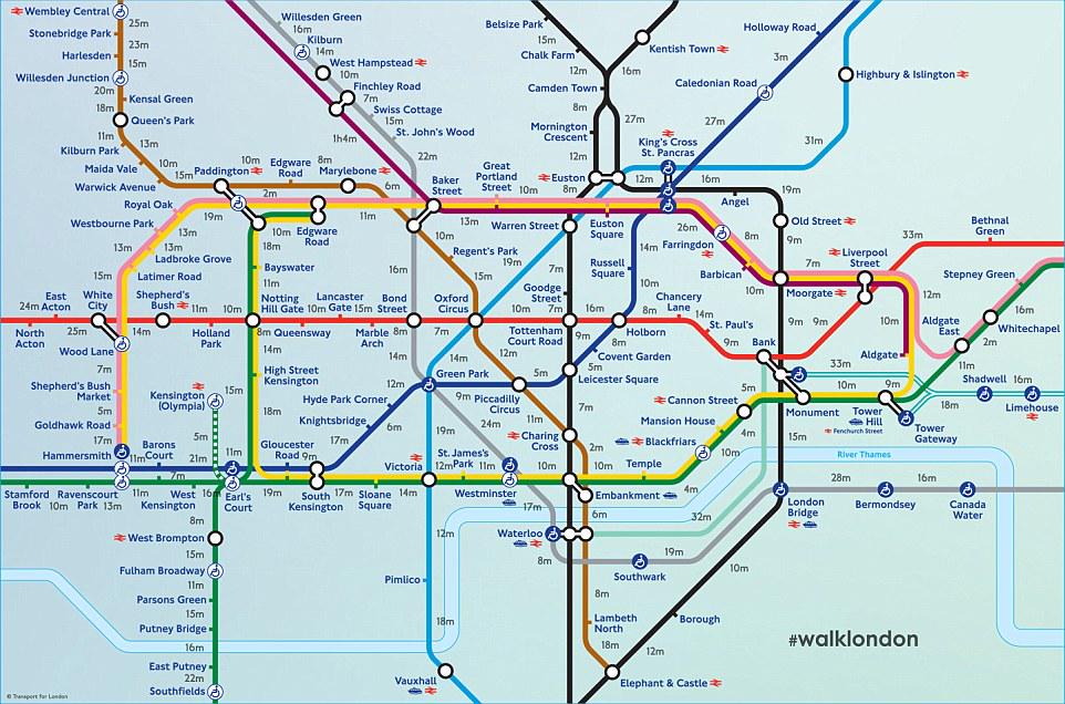 Useful map shows how long it takes to walk between the tube stops- any surprises? buff.ly/1JYVwzW