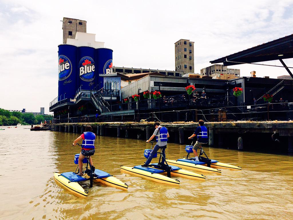 Waterbike races for beer on the Buffalo river. #buffalove15