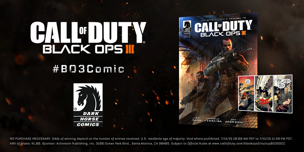 CallofDuty's tweet photo. RT and you might win a #BlackOps3 Limited Edition mini-comic from #SDCC! #BO3Comic

Rules: http://t.co/uJNNPx240Y http://t.co/ixVPRrsHFv