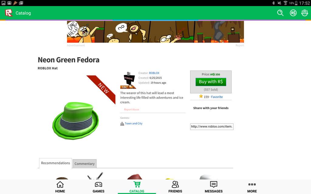 Roblox News On Twitter Sort Hat Catagory Fasion Name Neon Green Fedora Prize 350 Robux Buy This At Http T Co Kbmw8mh4nj Http T Co Khawylmgko - tbc hat roblox