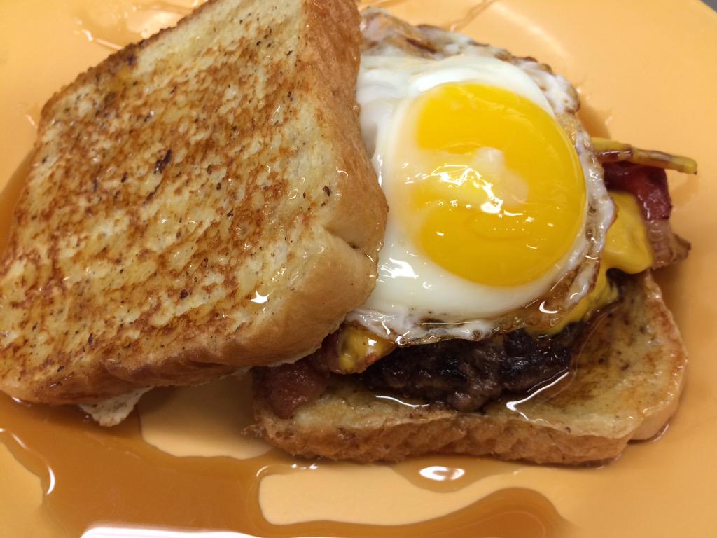 OddfellowsAmes's tweet photo. French Toast Sunday! Our fresh patty topped with bacon, cheese and a fried egg between 2 slices of French toast! http://t.co/6Yet35zX6T