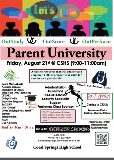 principalCSHS's tweet photo. Stay in the loop! Parents don't miss the CSHS Parent University, August 21, 9 -11 AM. @browardschools @ColtConnection http://t.co/g7KxdJnmXq