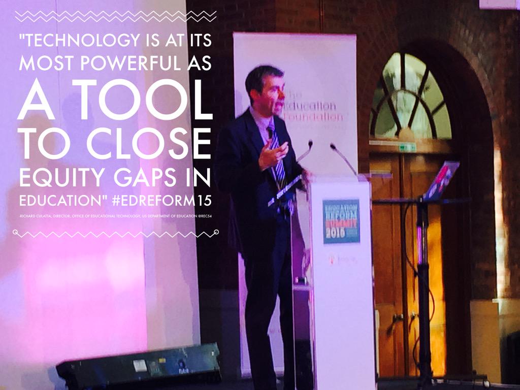RCulatta's tweet photo. RT @ianfordham: #EdReform15 @rec54 “Technology is at its most powerful as a tool to close equity gaps in education” http://t.co/SJucGCFPXd