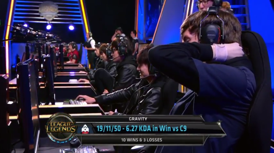TeamGravityLoL's tweet photo. The GV boys are on stage for our game vs. NME! Tweet #GVWIN to @lolesports and get in here! http://t.co/PH0HjLxez3 http://t.co/NRx3r7dAhJ