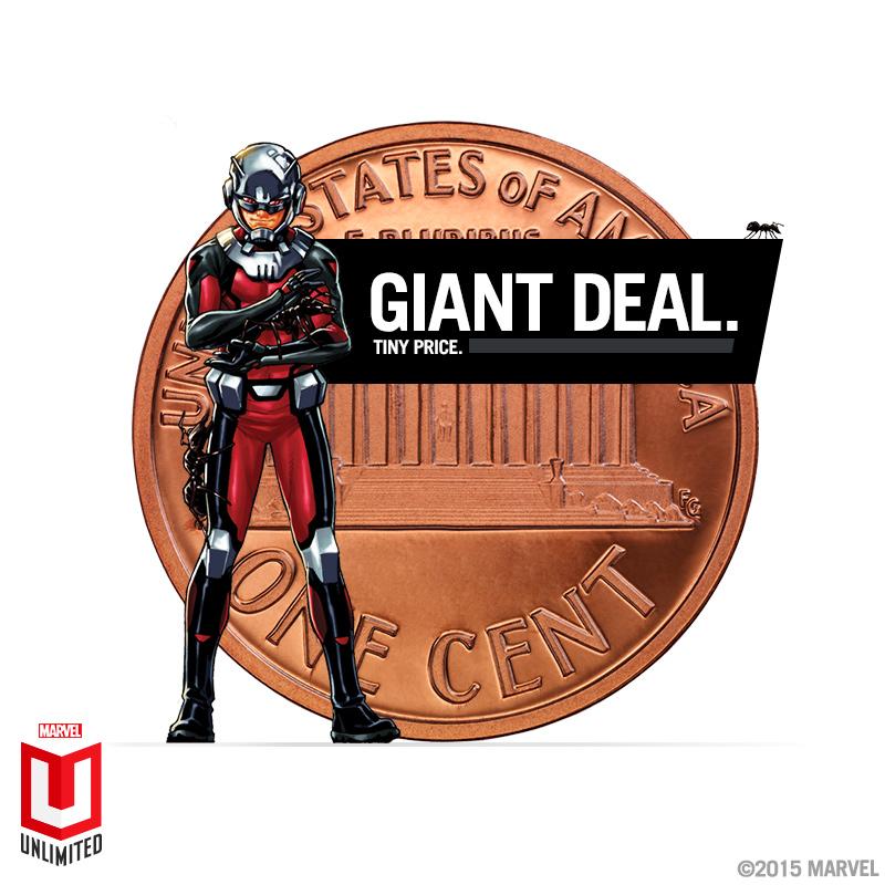 Marvel's tweet image. Celebrate this year’s SDCC + get your first month of Marvel Unlimited for only a PENNY! Go: bit.ly/1eNz5CZ