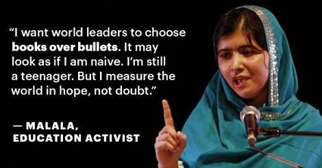 Omaarnor's tweet photo. “Books, Not Bullets,” Malala Urges http://t.co/5yFrryFeYh