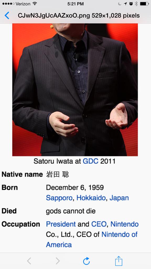 almartinet's tweet photo. Someone already edited the wiki. It's brilliant #RIPIwata http://t.co/ScKKYmLBRk