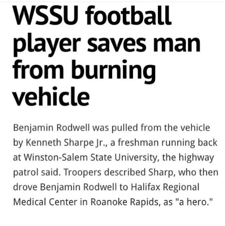 KIENUS49's tweet photo. WSSU Football player saves man from burning vehicle! @WSSU_Athletics @WSSUChancellor #Rams #WSSU http://t.co/ao1njBh1nu