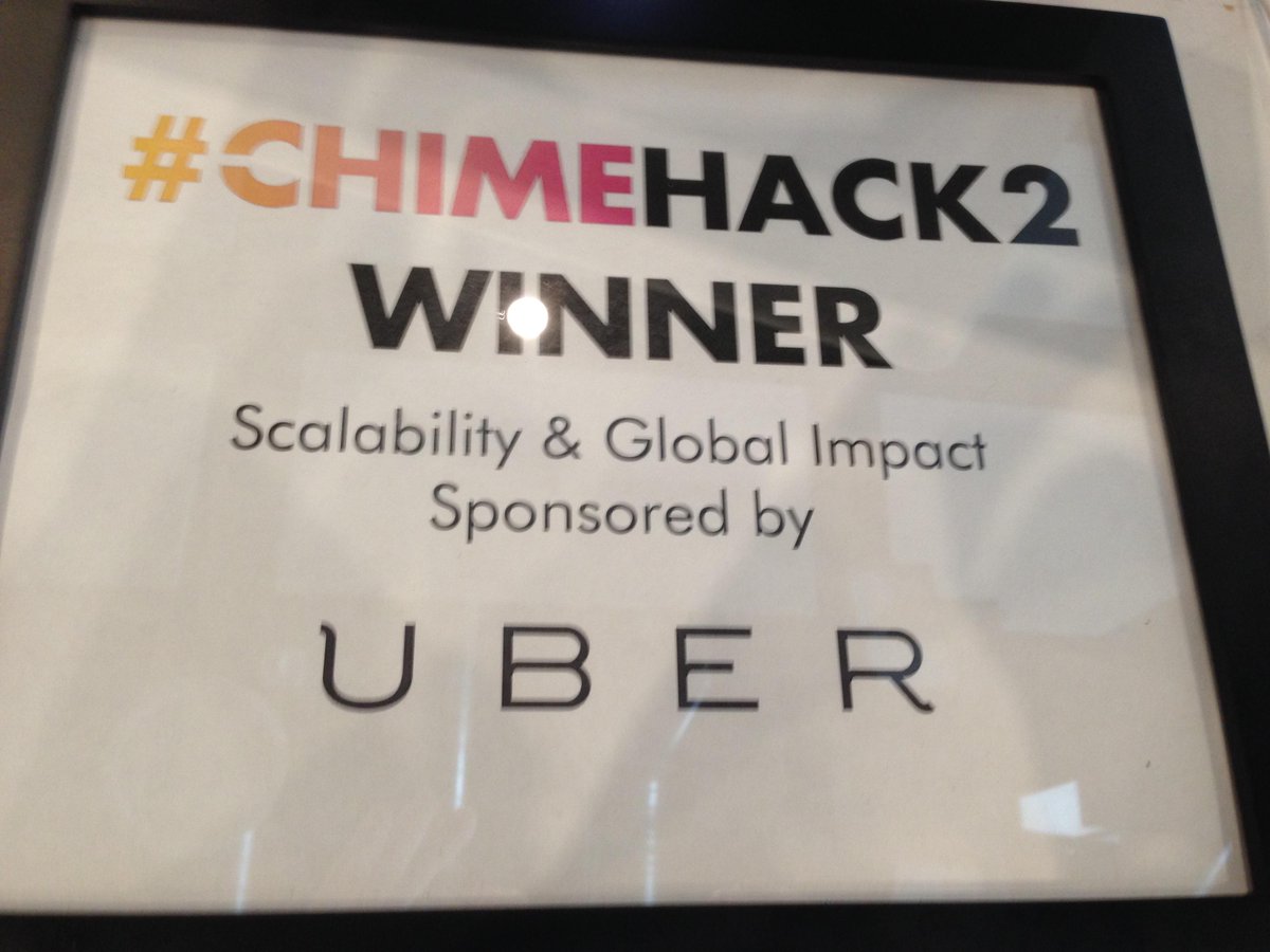 Team_ChiCa's tweet photo. We won!! So excited to have won the Scalability &amp; Global Impact Prize from Uber! #CHIMEHACK2 #crowdcare http://t.co/7ER10Yl87J