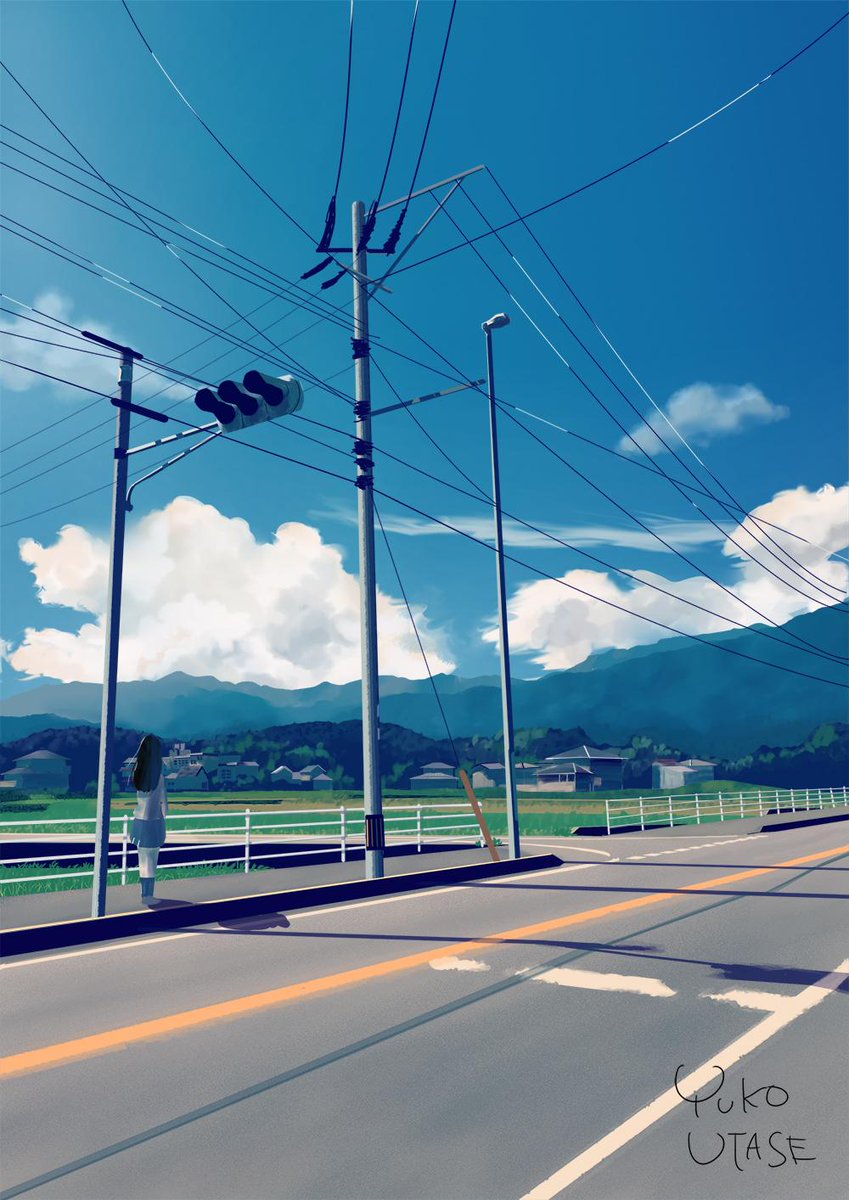 打瀬ユウコ 夏空 イラスト 夏空 背景 風景 女の子 Http T Co Huxz9z9byc