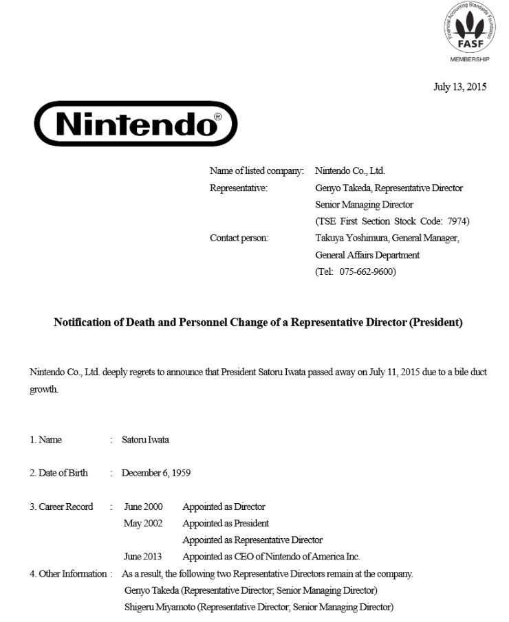 Unbelievable! :( 
A horrible dark day for entire video game industry! Goodbye Iwata (aged 55), u will be missed :(