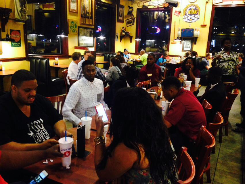BcuEdJustice's tweet photo. BCU students and staff enjoying one another while at Zaxby's #edujustice15 http://t.co/fxoeJHFV1H