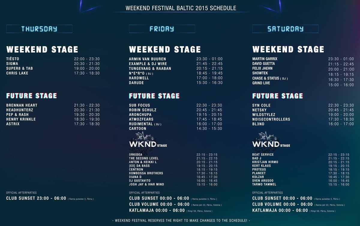 Weekendbaltic's tweet photo. May we present: the schedule for Weekend Festival Baltic 2015! http://t.co/50FfIEl3HS