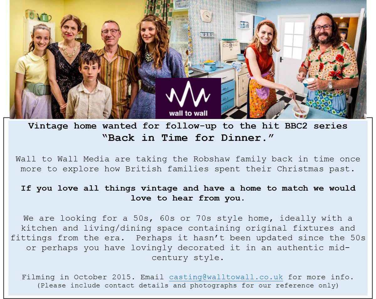 Period style kitchen or living room (50s, 60s or 70s) needed for Christmas Back In Time special with the Robshaws!