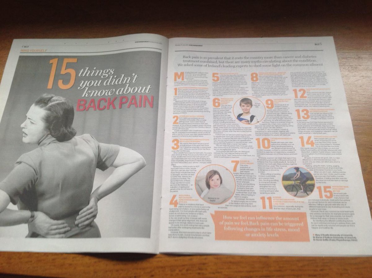 "15 things you didn't know about back pain"-Piece my @MaryOKeeffe1990 <a href="/kieranosull/">Kieran O'Sullivan</a> &amp; myself in today's Independent