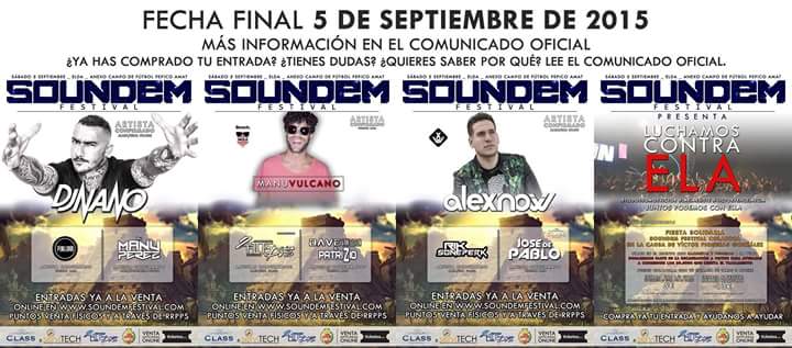 Sábado 5 de septiembre, la gran fiesta del <a href="/SoundemFestival/">Soundem Festival</a> . Os esperamos soundemfestival.com/entradas.php  #elda