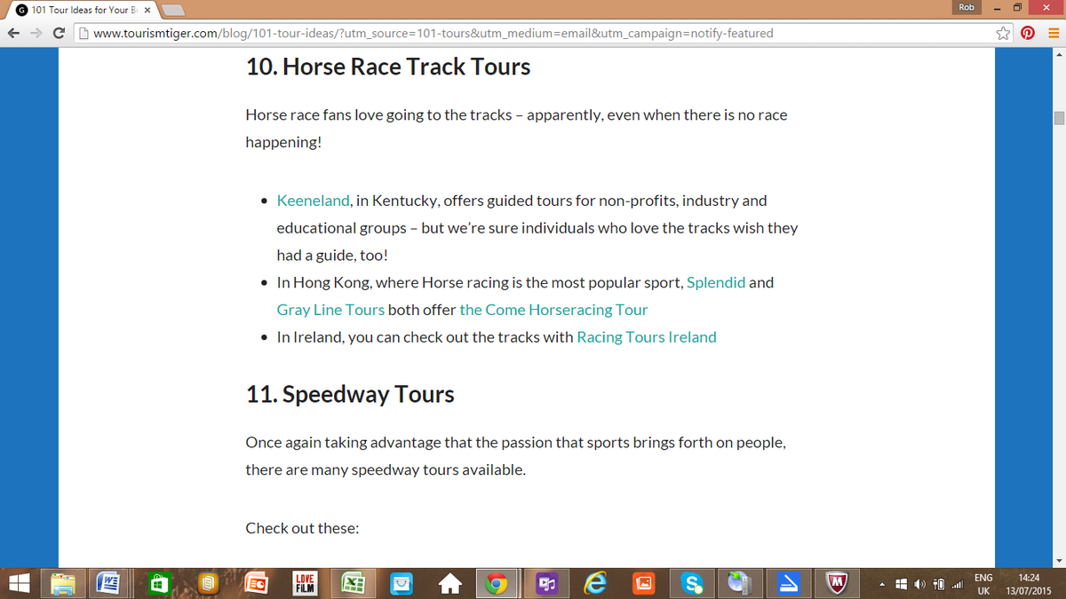 RacingToursIre's tweet photo. Delighted to be in @hitourismtiger 101 Tour Ideas of the world list! Take the tip &amp; visit us http://t.co/JSU9JSs0Ah http://t.co/K3QvVwYCg6