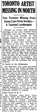 TTLastSpring's tweet photo. July 13, 1917 Toronto Artist Missing in North http://t.co/B7zgl2HA5O