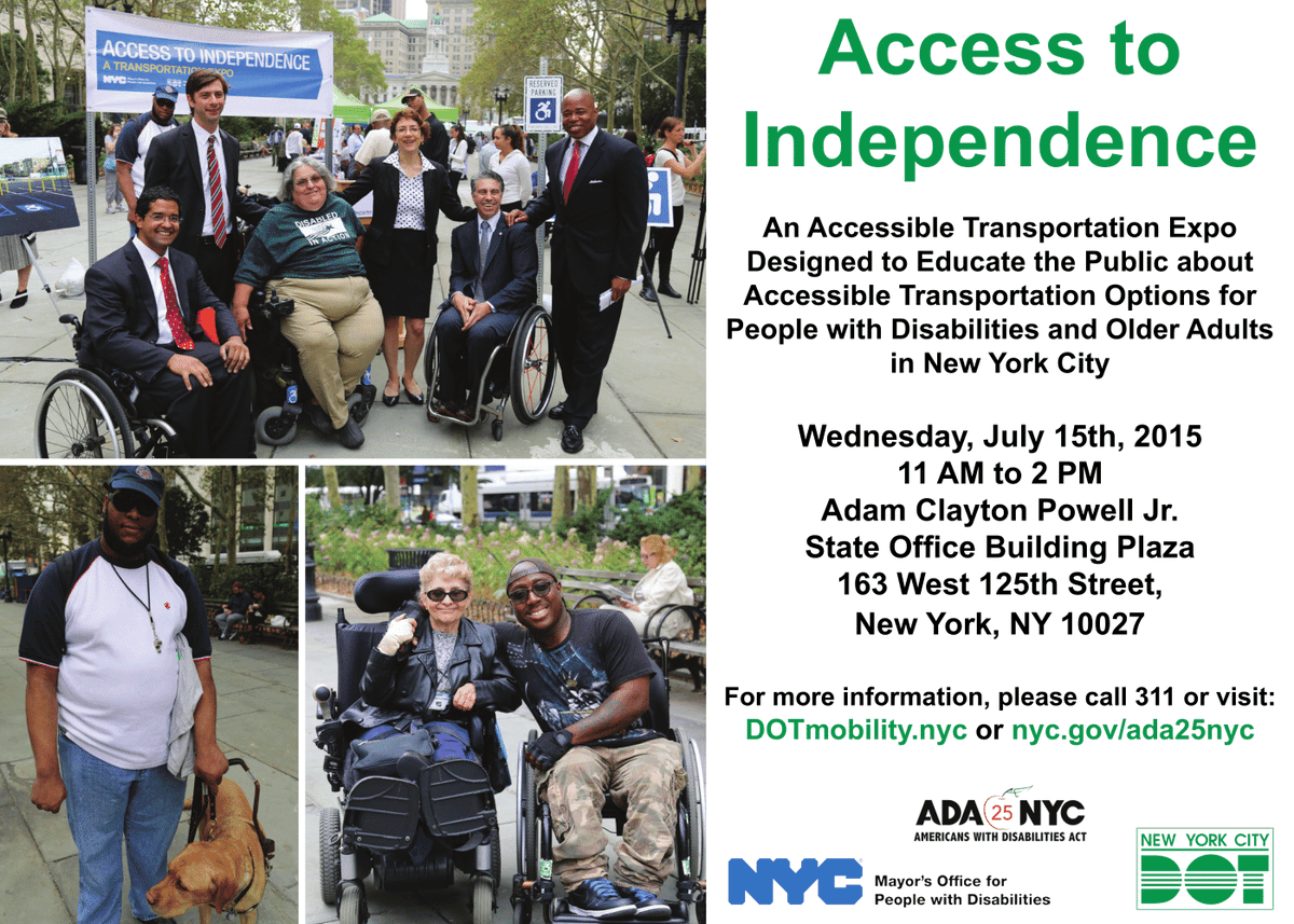 NYC_DOT's tweet photo. Continue celebrating #DisabilityPrideMonth at Wednesday's #AccessToIndependence Expo! #DOTMobility #ADA25NYC http://t.co/qvrJHFAgsW