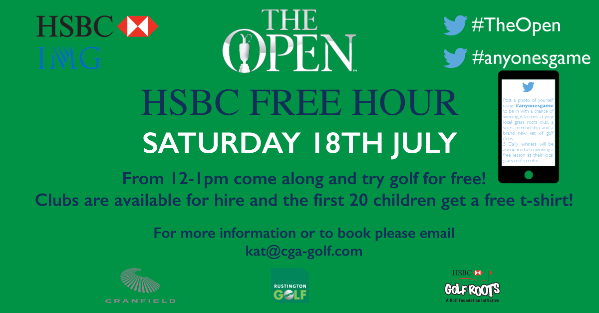 RustingtonGolf's tweet image. Get involved with #TheOpen this week and learn to play with HBSC Hour #anyonesgame