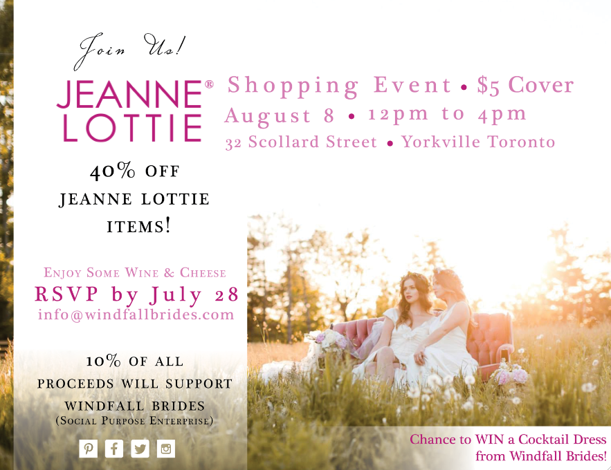 Windfallbrides's tweet photo. Want to shop the #JeanneLottie collection at 40% off while giving back to those in need? Check out the event below! http://t.co/kqQojdBSvS