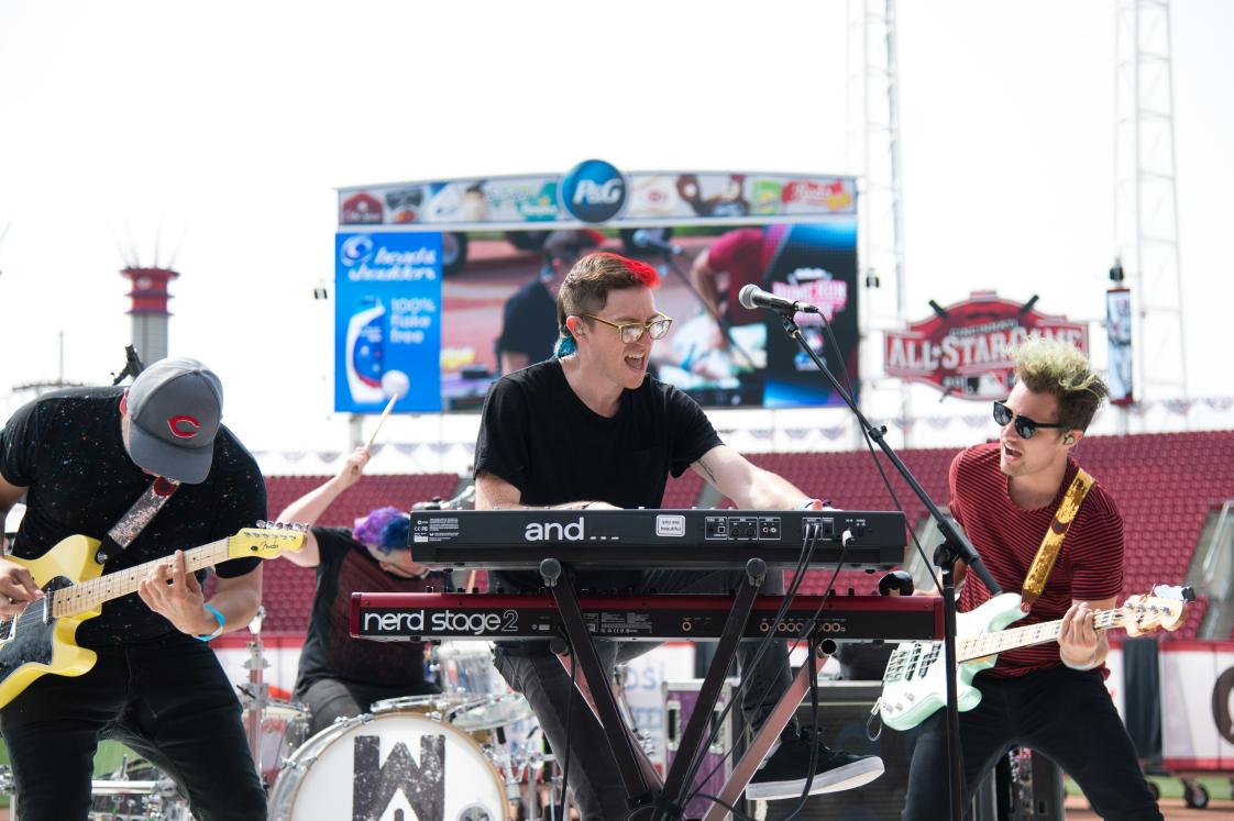 MLB's tweet photo. .@WALKTHEMOONband performs a  soundcheck prior to tonight's #HRDerby on @espn. #PepsiMusicSeries http://t.co/pEZBFyz4ZV