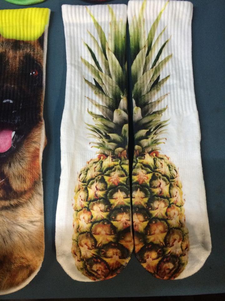 Sock__City's tweet photo. Custom printed sublimation range coming soon... Includes a range of fruit designs such as this Pinapple! #sockcity http://t.co/oFHJWmrWvO