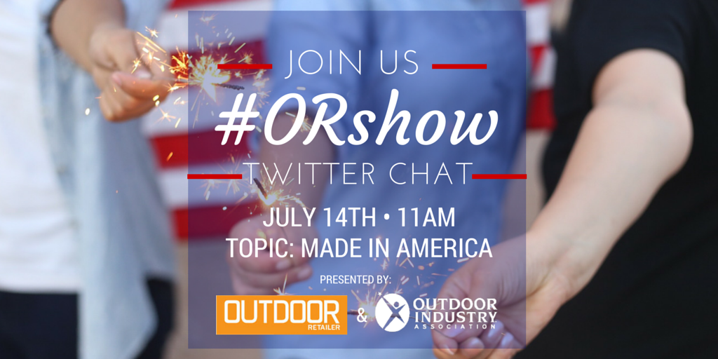 OutdoorRetailer's tweet photo. Today -- join us as we talk #madeinamerica with @OIA during #ORshow chat at 11am MST. Hope to hear from you all! http://t.co/r1fBEru7Zs