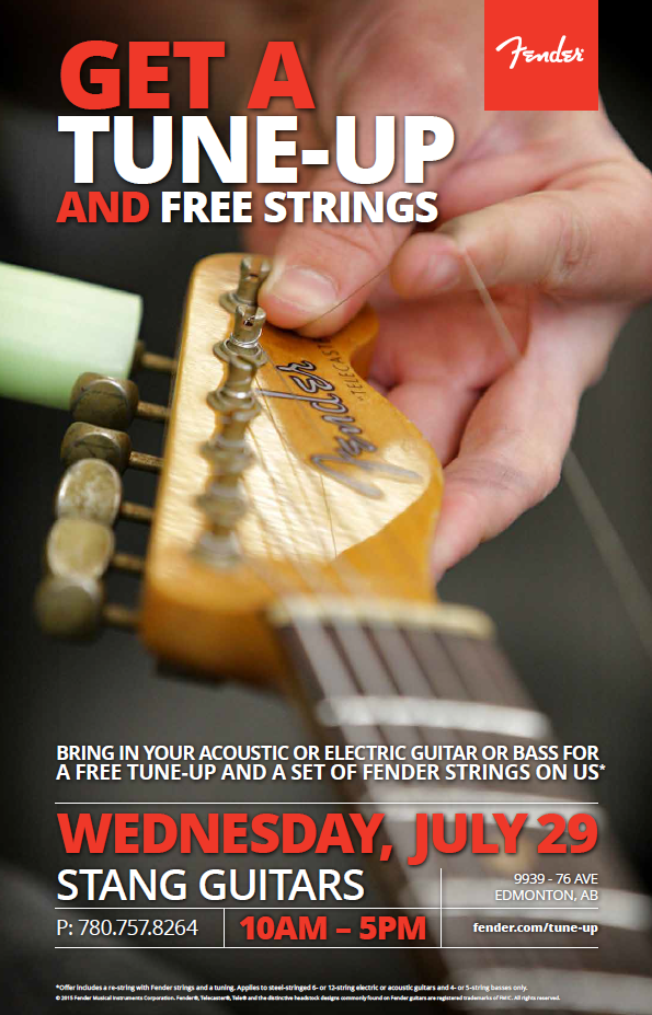 Fender's tweet photo. Get a FREE Tune-Up and FREE Strings at @stangguitars on 7/29! For more info go to: http://t.co/Xc4RpwxeQX http://t.co/SXi3w9zSAp