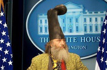 LibbyBlog's tweet photo. BREAKING:  Vermin Supreme outraged at #DonaldTrump for stealing his schtick. http://t.co/KBvpO2fdbG