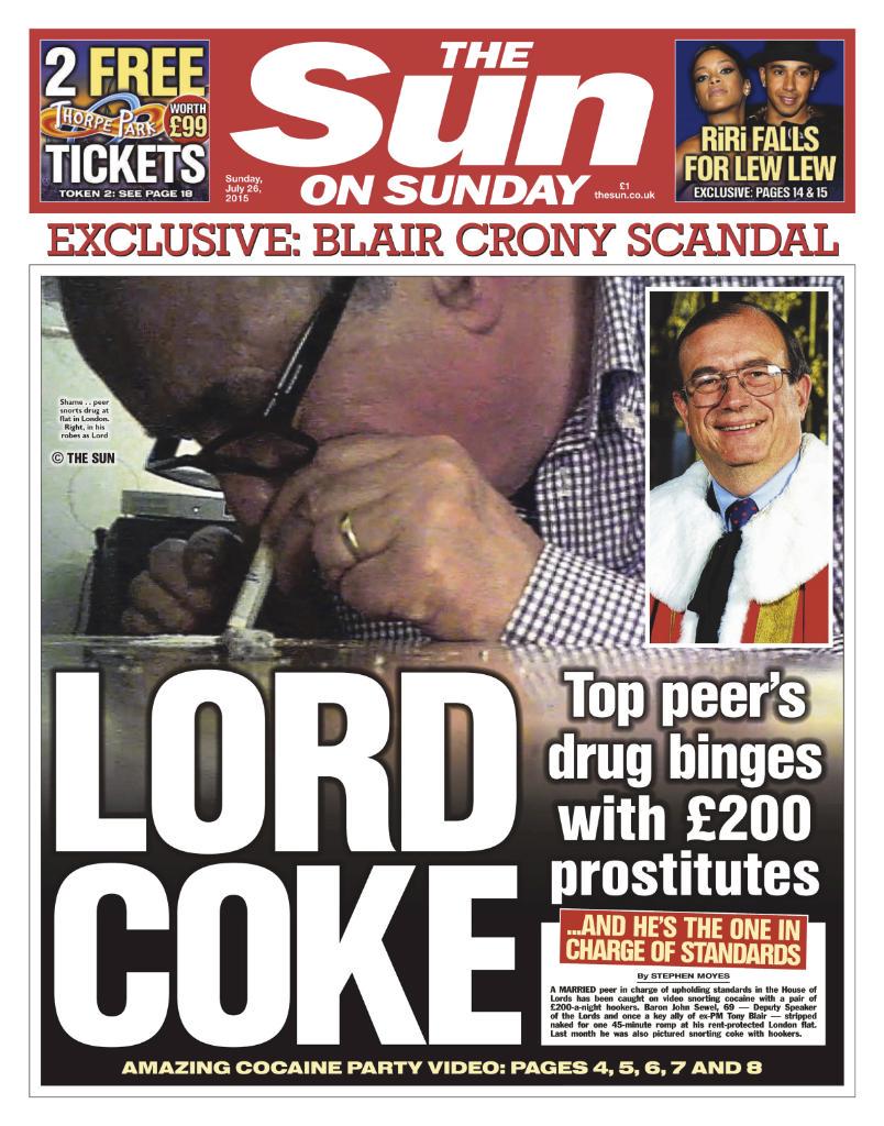 TheSun's tweet image. EXCLUSIVE: Deputy speaker of the Lords John Sewel caught taking coke with £200-a-night hookers thesun.uk/6017BE5P1