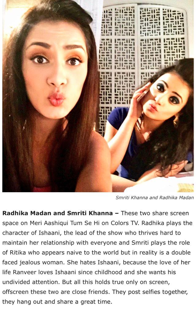 saumya_markanda's tweet photo. Awwwwwwww!! @smritikhanna123 @radhikamadan01 #OnscreenRivals #OffscreenFriends #Article #SuperCute #MATSH😍😍😍 http://t.co/NiDWzZ0aoi