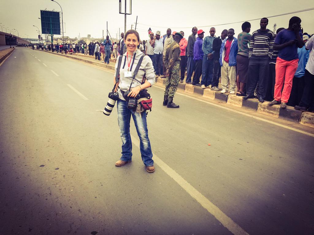 On the job, with fellow #Kenyans  #ThikaSuperhighway roadside! Photo courtesy @BrianInganga #ObamaInKenya