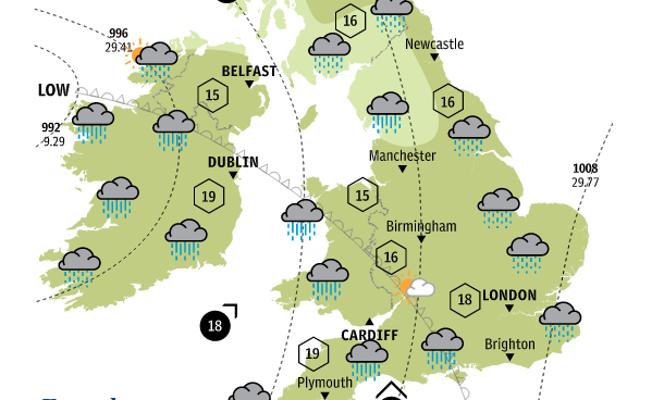 Telegraph's tweet image. Britain braced for heavy downpours as weekend ends in washout telegraph.co.uk/news/weather/1…