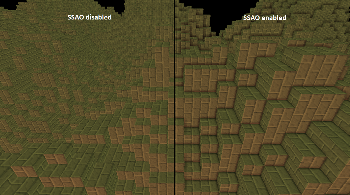Yay! Implemented SSAO in my #voxel renderer :) #gamedev