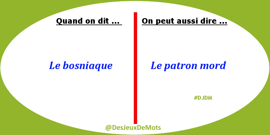 DesJeuxDeMots's tweet photo. Quand on dit : "LE BOSNIAQUE", on peut aussi dire : "LE PATRON MORD".
#DJDM http://t.co/hKWNOXCAuT