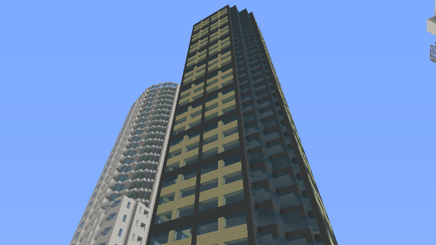 西新宿再現サーバー Minecraft マインクラフト 新宿 W 再現 新宿スクエアタワー 左側の白いマンションは アトラスタワー西新宿 どちらも外装建築途中 Http T Co